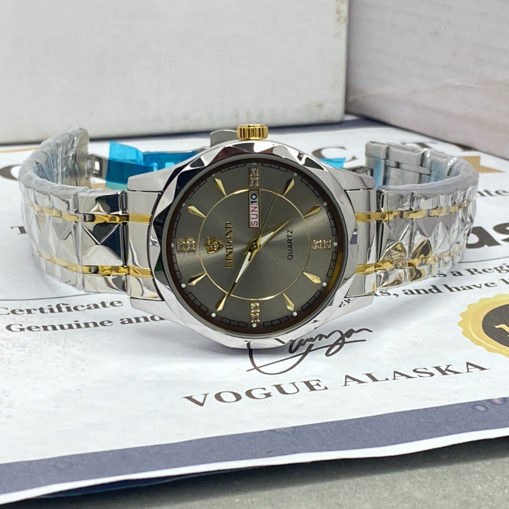 BINBOND Luxury Analog Time Stainless Steel Watch with Date & Day Display Luminous Hands Water Resistant Design & Classic Style for Men