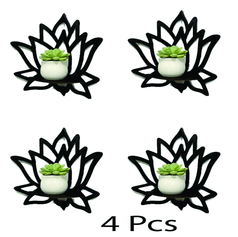Lotus Wall Shelf MDF Wooden Decorative Rack for Home Decor Set of 1 3 5 Black 8 x 10 Inch