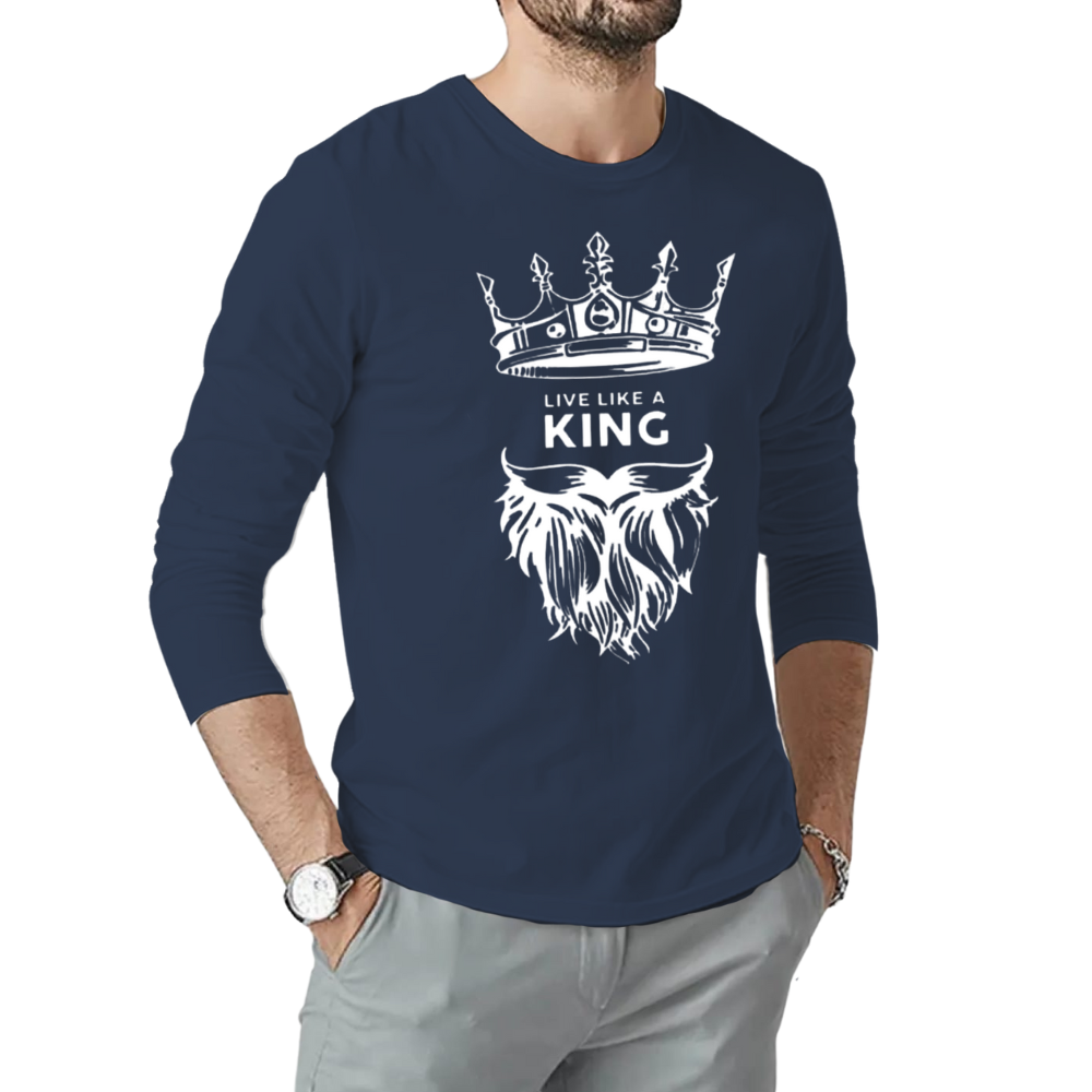 MK Garments - King Beard Printed Premium Full Sleeve T-Shirt Round Neck Casual Wear T-Shirt For Men