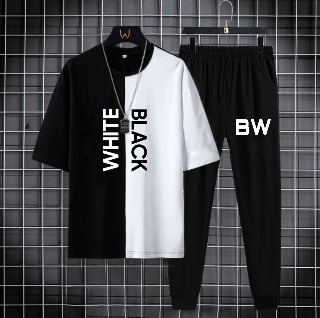 Pack of 2 | Black & White Printed Tshirts For Men & Boys | Soft & Comfortable Fabric Trouser & Tshirts for men