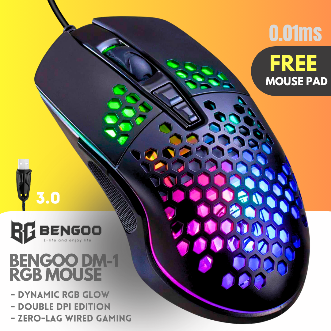 AMG2 RGB Gaming Mouse with FREE Mouse Pad - HP Wired USB Optical Gaming Mouse with 7 Color Breathing Lights - Ergonomic Design for PC, Laptop, Desktop, Minecraft, Mobile PUBG, Free Fire, Office & Home Use