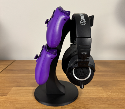 Dual Controller & Headset Stand Holder | Compatible with PS & Xbox Style Controllers | Gaming Desk Organizer