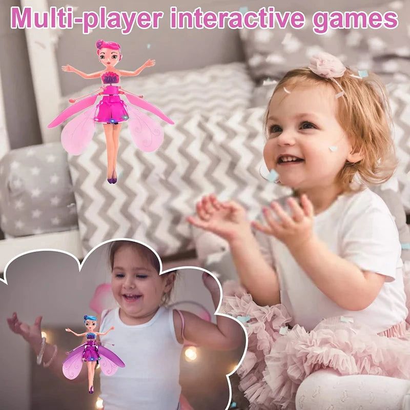 Rechargeable Flying Fairy Doll for Girls | LED Light Princess Flying Toy with Infrared Induction Hand Control | Magic Hover Drone Doll Gift for Kids