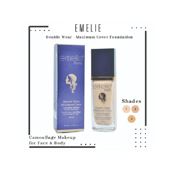 Emelie Double Wear Maximum Cover Foundation – Full Coverage Long Lasting Makeup Base – Oil Control Matte Finish Liquid Foundation for Smooth Flawless Skin