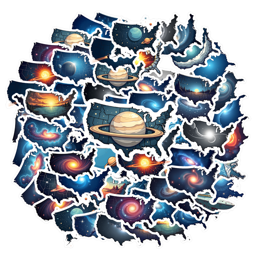 Galaxy Sticker Design Retro USA Map Stickers Galactic Stationery Stickers Abstract Cosmic ...