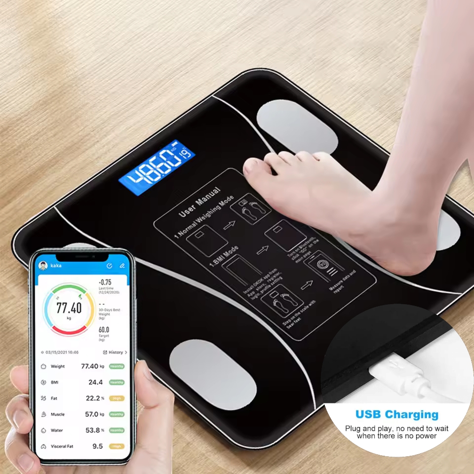 Digital Weight Machine 180KG Smart Body Scale Bluetooth Weighing Scale with App BMI Body Fat Analyzer LED Display Electronic Bathroom Scale Household Accurate Weight Checker Machine