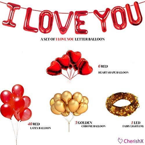 I Love You and Heart Shape Foil Balloons Decoration Kit with LED Lights ...