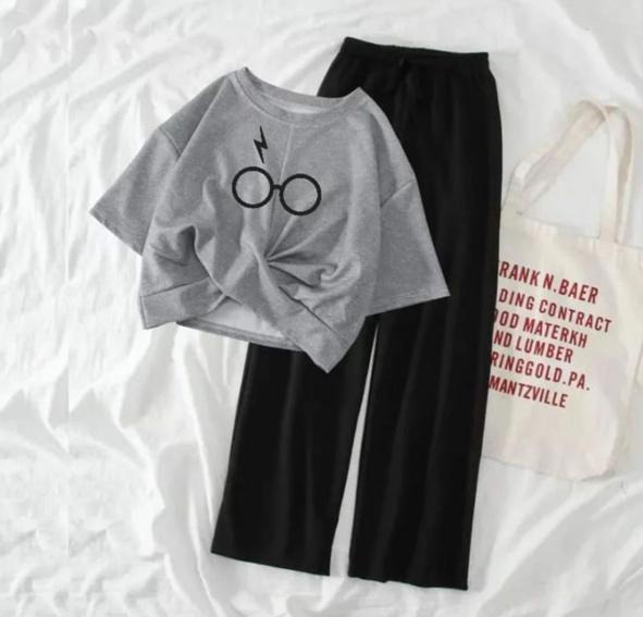 Summer Printed Crop Top & Flapper Sleepwear Set for Women