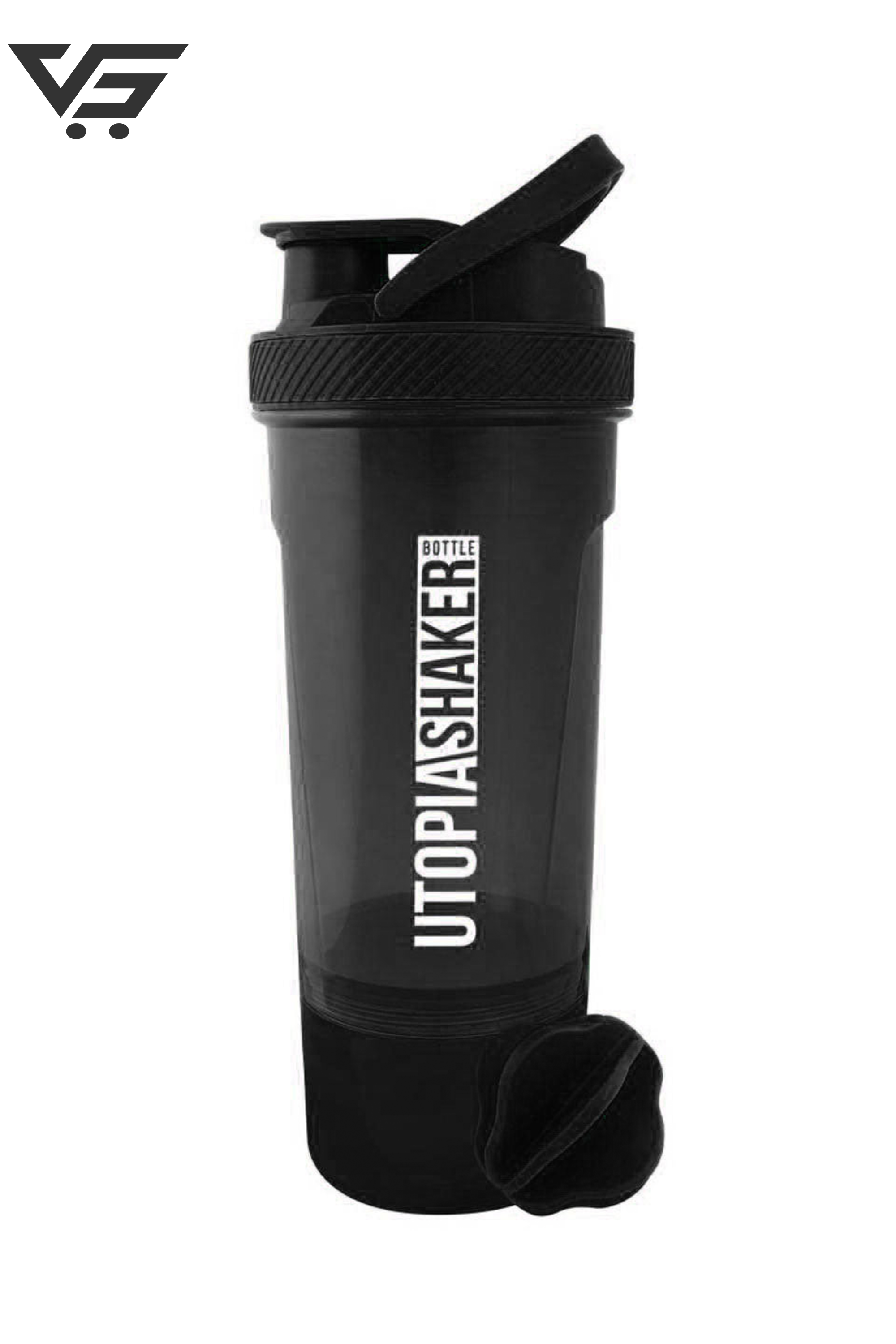Fitness Sports Classic Protein Mixer Shaker Bottle with Twist and Lock Box Storage (24-Oz) BPA Free