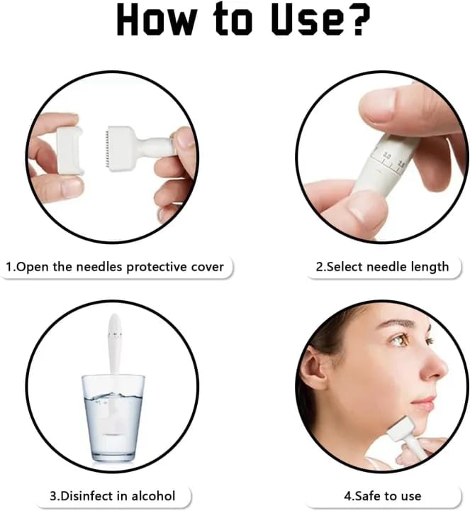 Micro Needle Stamp, Derma Stamp Adjustable 0-3mm 140 Titanium Needles Professional Derma Stamping for Skin, Eyebrows and Scalp Care
