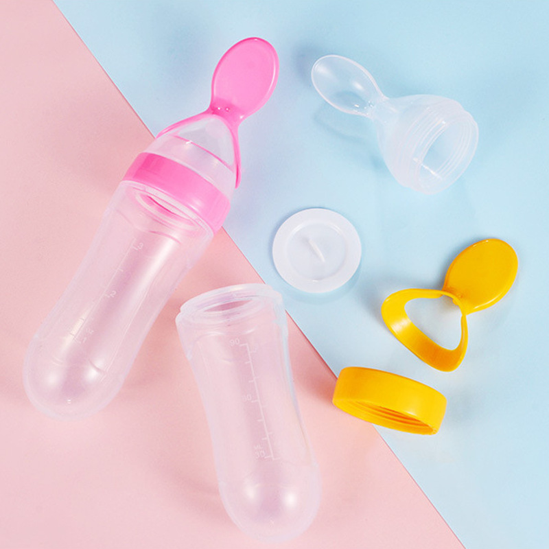 1pc Infant Rice Paste Spoon Baby Bottle-shaped Squeeze Spoon Children's Feeding  Food Bottle Silicone Feeders Soft Spoons For Babies