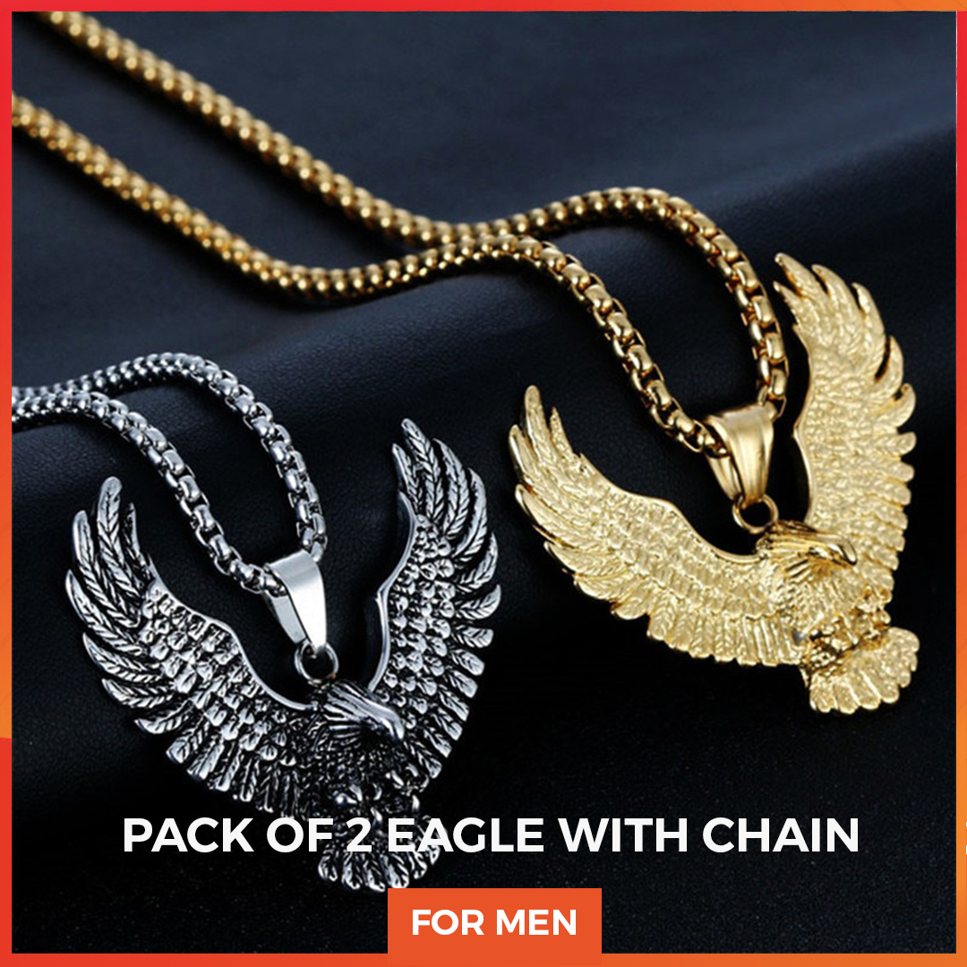 pack of 2 Eagle Locket Pure Stainless Silver with chain For Girls