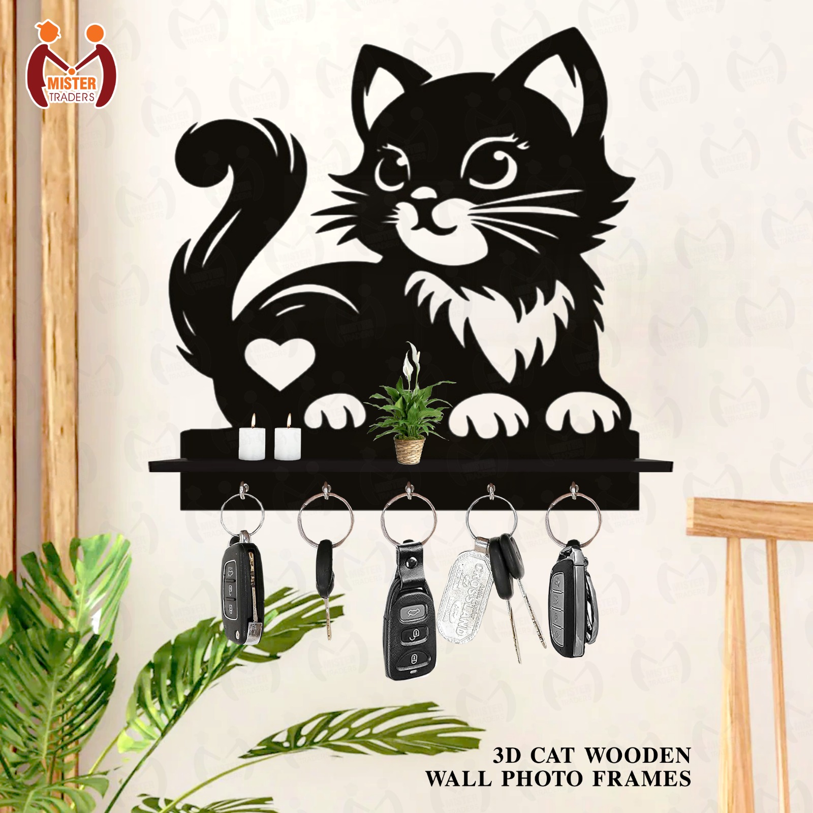 Mister Traders Brand 3d Cat Wooden Key Holder I Key Holder Wall I Key Holder For Wall I Key Holder Wall Hanger I Key Holder Wall Hanging I Key Holders I Home Design Key Holder I Decorating items I Decorating items for home I Decoration Pieces
