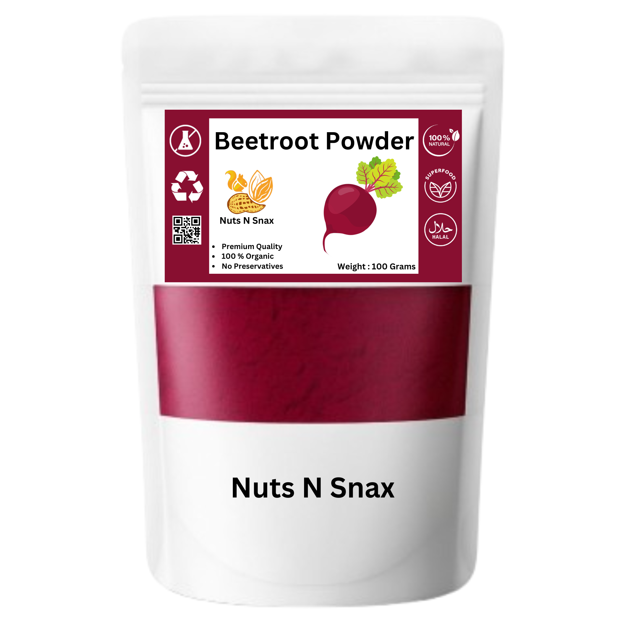 Organic Beetroot Powder For Skin Chukandar Powder For Hair & Lips By Nuts N Snax
