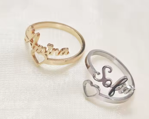 Custom Hollow Love Name Ring Personalized Opening Adjustable Ring Jewelry Birthday Party Gift