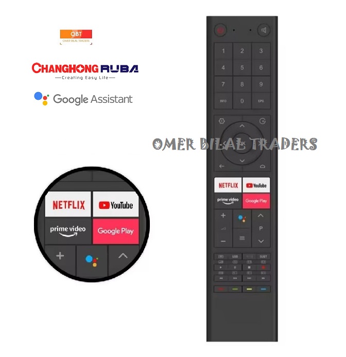 Changhong Ruba Smart (Google TV)  LCD & LED Remote With Voice Cammond & Netflix & YouTube & Prime Video & Google Play Button
