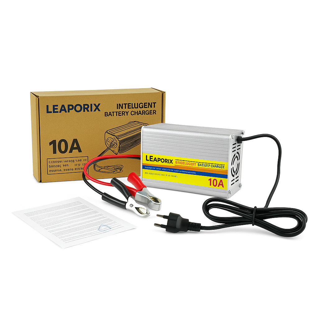 Leaporix 10A Smart Car Battery Charger | 12V Universal Fast Charging for Car, Bike & SUV Batteries