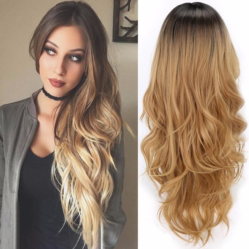 Blonde Women Gradient Long Curly Synthetic Hair Care Full Fashion