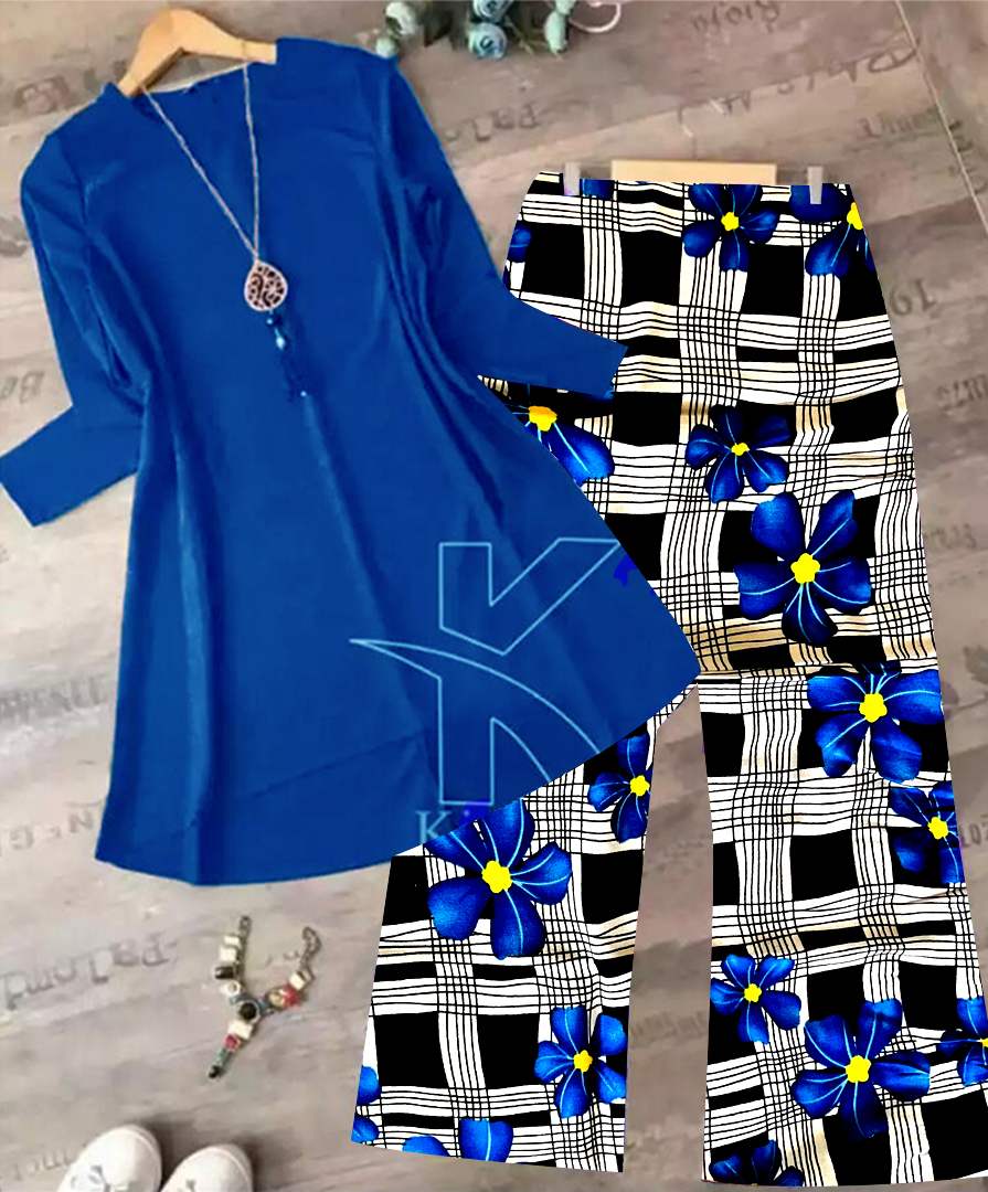 New Plain Kurti And Printed Trouser For Girls And Women