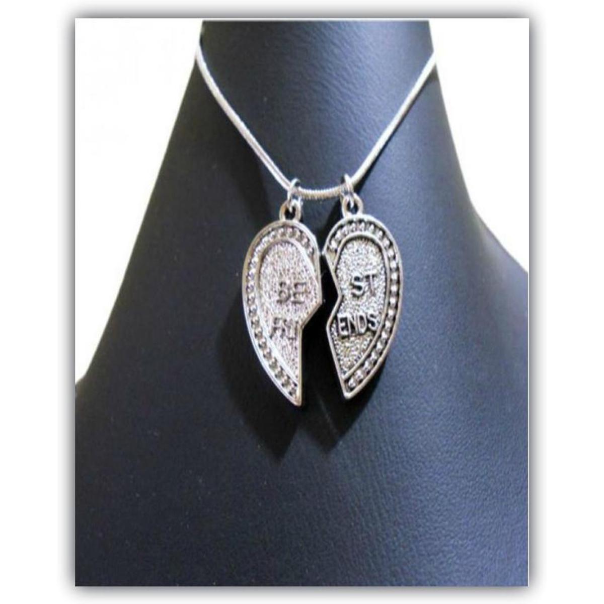 Silver Best Friend Broken Heart Pendant And Chain
