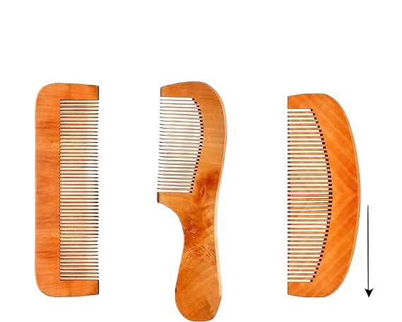 Pack of 3 Pieces Handmade Neem Wooden Comb (Lakdi ka Kangha) Anti Dandruff Comb Specially Beard | Wide Tooth Comb  For Women & Men Hair Growth.
