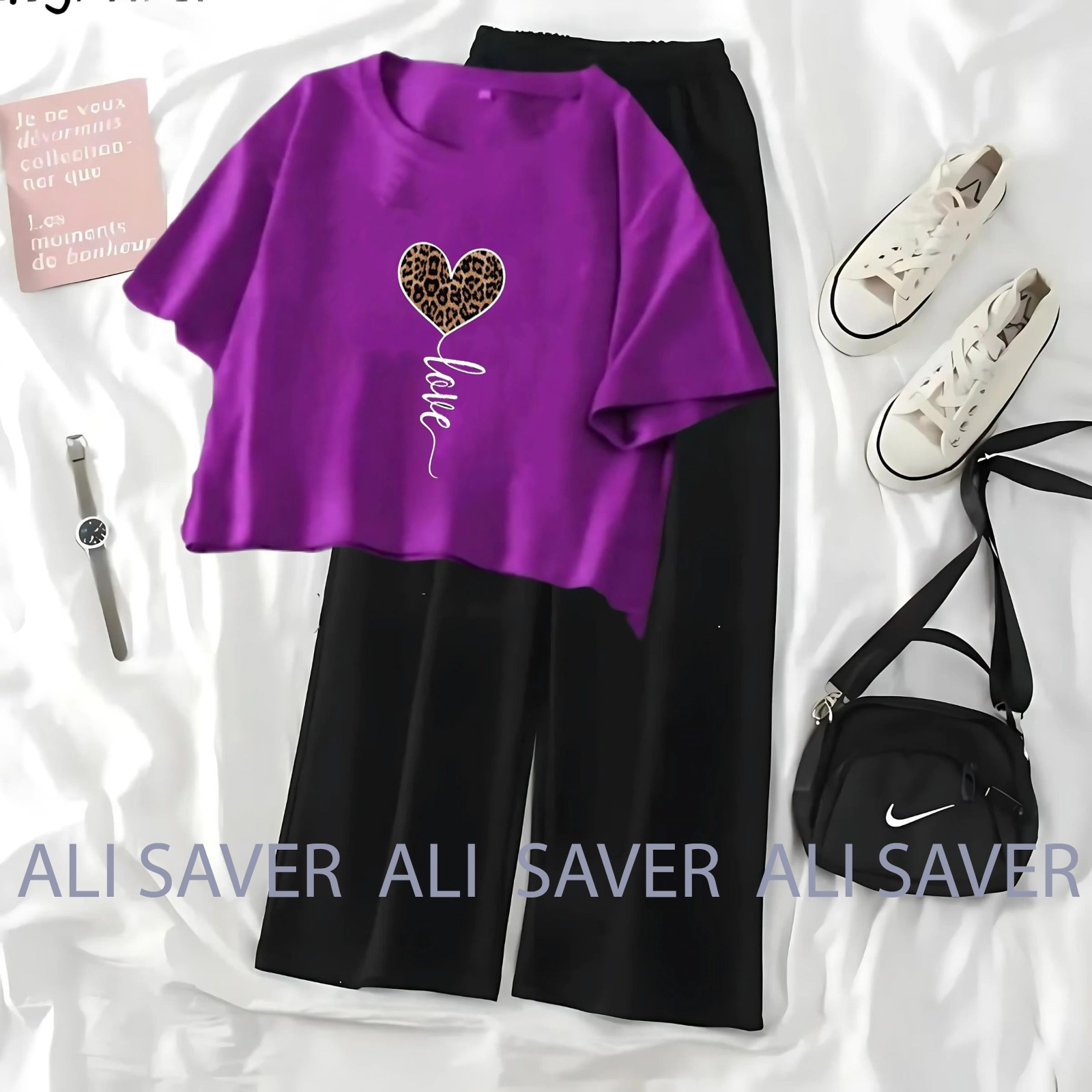 ALISAVER High Quality Tee And Flapper Crop Top Casual Suits For Women Premium Quality