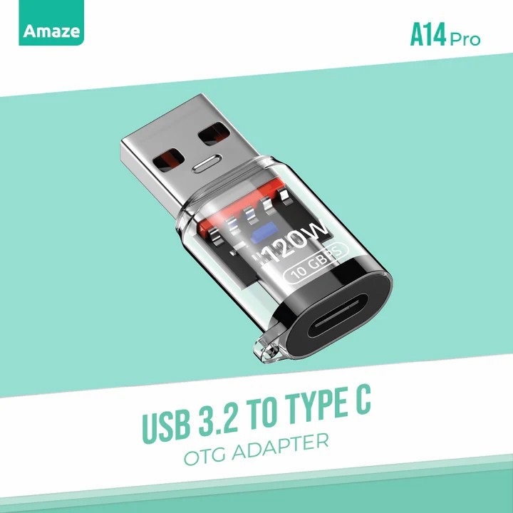 Amaze A14 Pro USB 3.2 to TYPE-C OTG Connector Adapter 120W Charging Support and 10GBPS Data Transfer Rate 6 7b6168f385a7f3b6c68036d593ebab0a