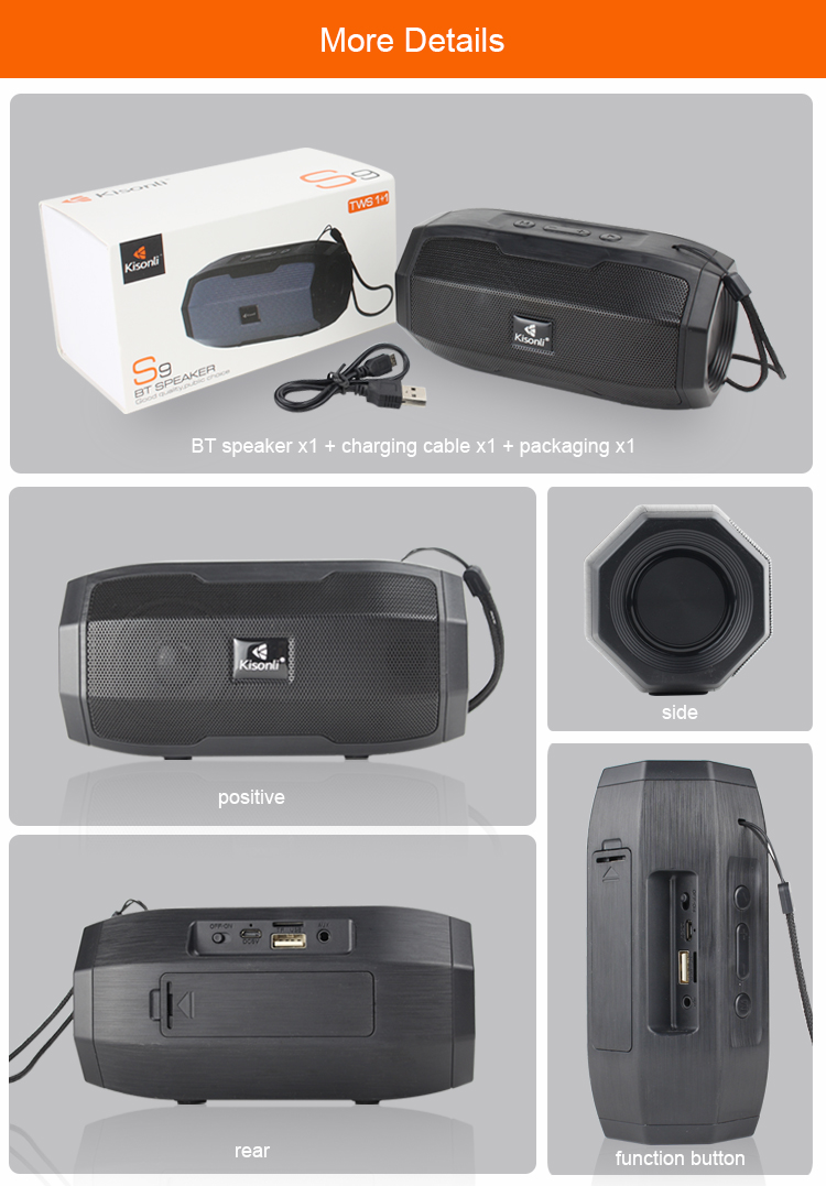 Kisonli cheap model S9 mini USB/AUX portable wireless computer BT outdoor speaker