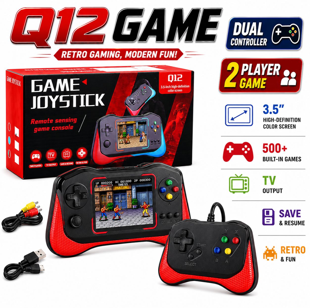 Video Game S10 Q12 Gaming Console Sup 500 in 1 Handheld Video Games for Kids Console - 520 Game Box Plus Classic Video Games for Tv Gaming - Combat Fun