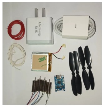 Set of Micro 3V–9V DC Helicopter (Drone) Coreless Motors with Propellers, Battery & Charging Station  Complete DIY Mini Drone Motor Kit – 4 Motors + 4 Propellers + Battery + Charger