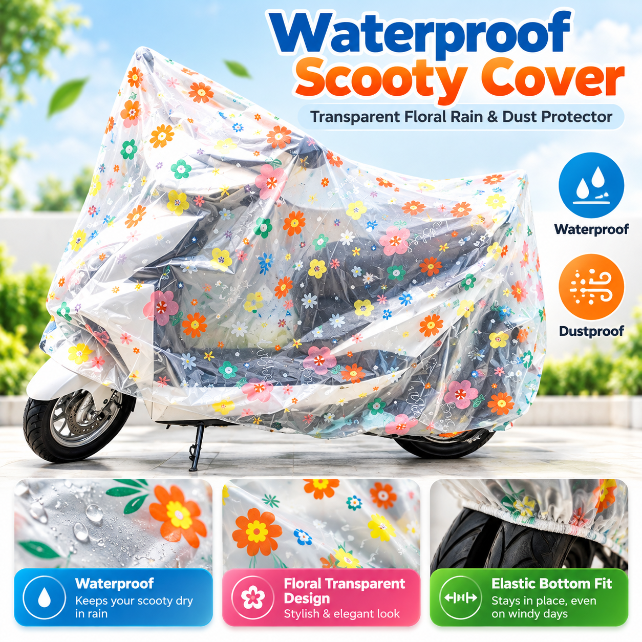 Scooty Cover Waterproof Dustproof Full Body Rain Protection Cover for Electric Scooter & Scooty