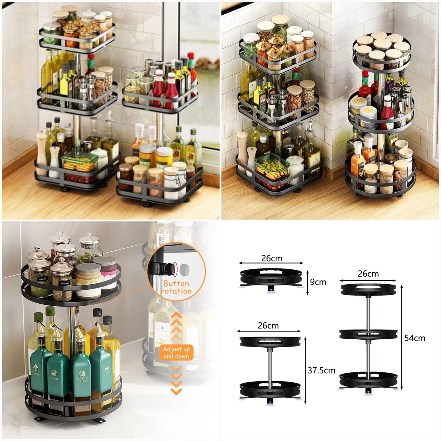 360` Rotating Iron Storage Rack Multifunction Kitchen Storage