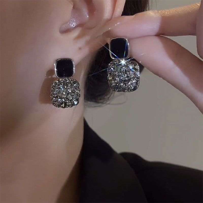 Crystal Square Earrings For Girls and Women Black Purple and White Simple Stylish New Design Korean High Quality Drop Earrings