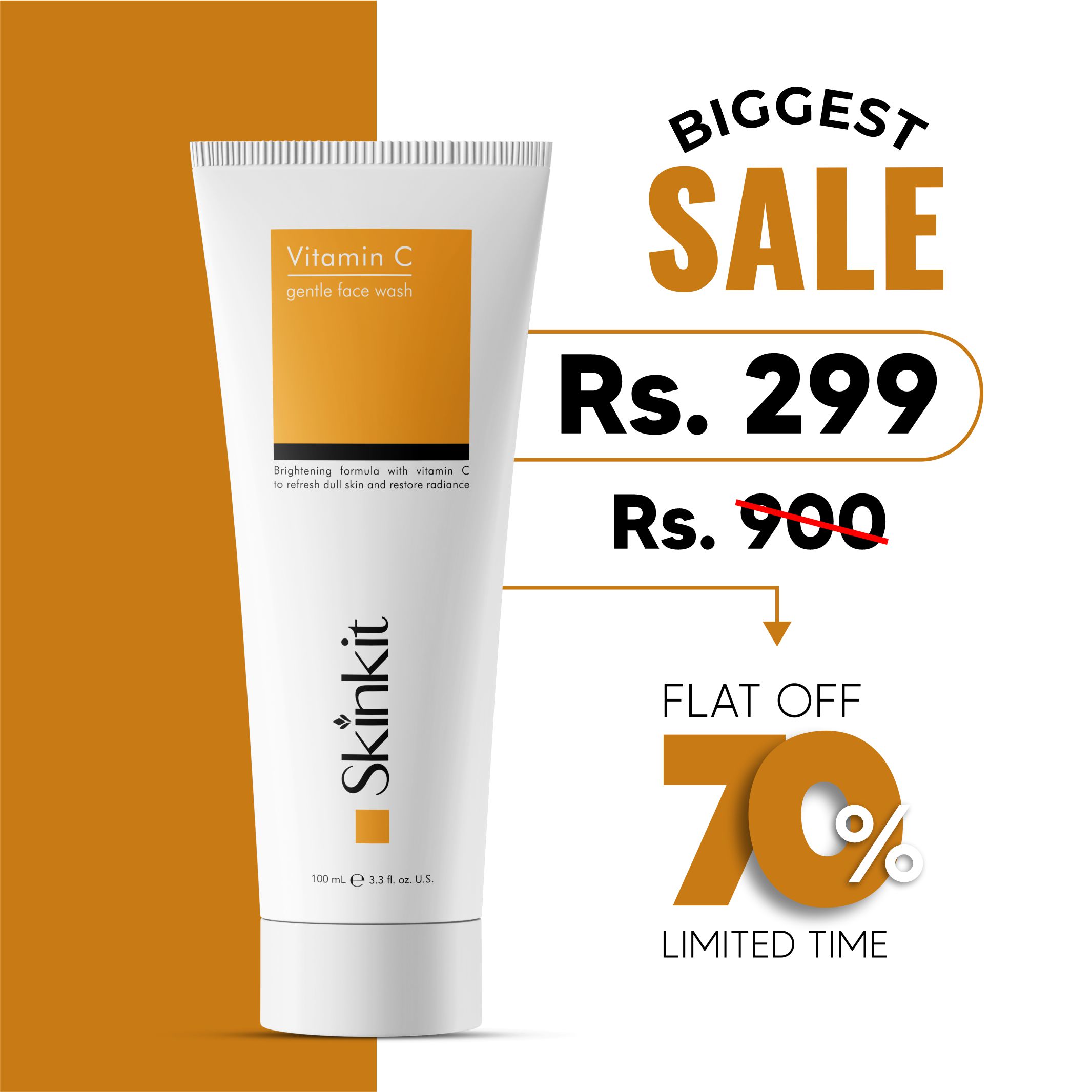 SkinKit Vitamin C Facewash with Niacinamide & Licorice Extract | Brightening & Hydrating Facial Cleanser | Anti-Dullness & Oil Control Face Wash for Men & Women | Daily Skincare Pakistan