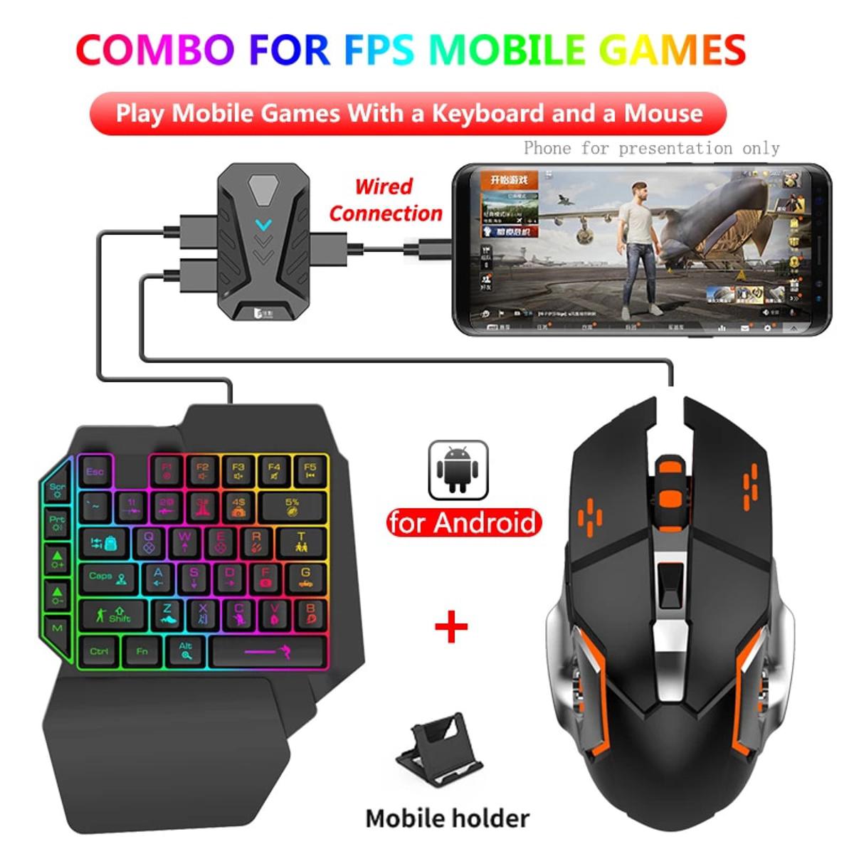 Mobile Game Combo Pack - PUBG Keyboard Gaming Mouse - PUBG Mobile Controller - 4 in 1 PUBG Game Controller - PUBG Gadgets - 4 in 1 Mobile Game Combo Pack