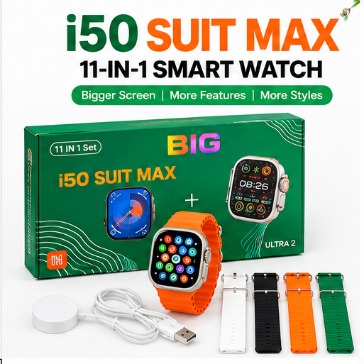 I50 Suit Max 11 in 1 Smart Watch | 2.01" Full Touch Display | Bluetooth Calling | 11 Straps | Fitness & Sports Smartwatch