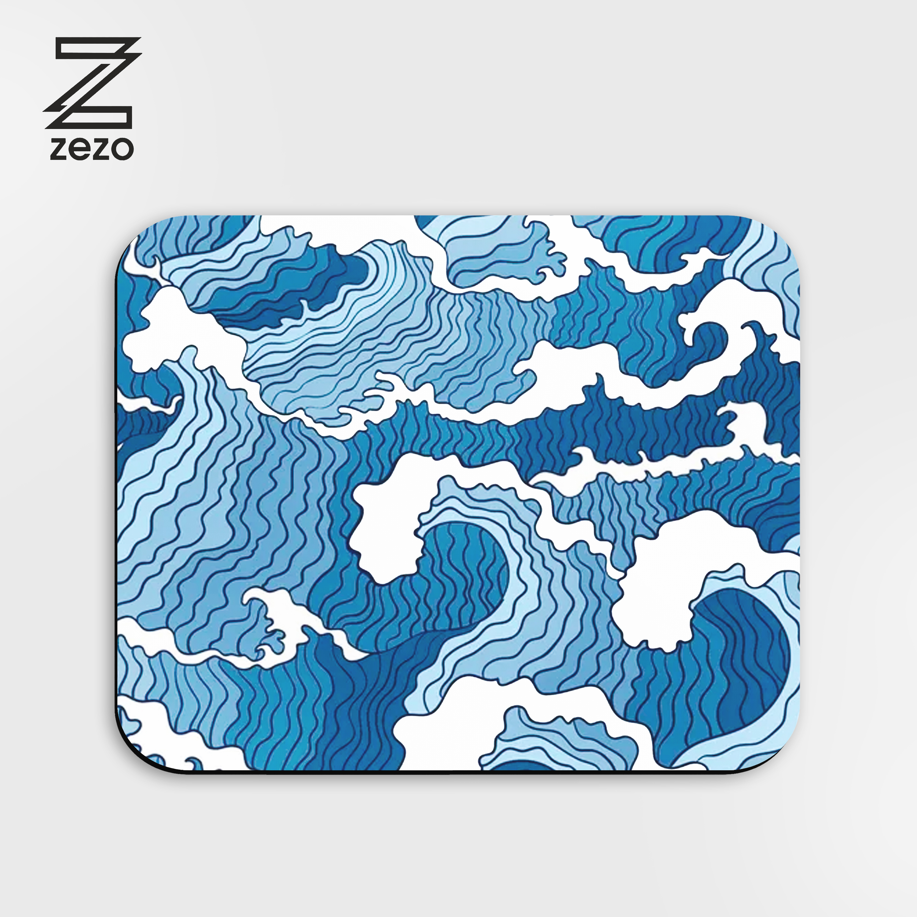 Japanese Blue Wave Mouse Pad, Square Anti-Slip Rubber Gaming Mousepad, Premium-Textured & Waterproof Mouse pad by Zezo
