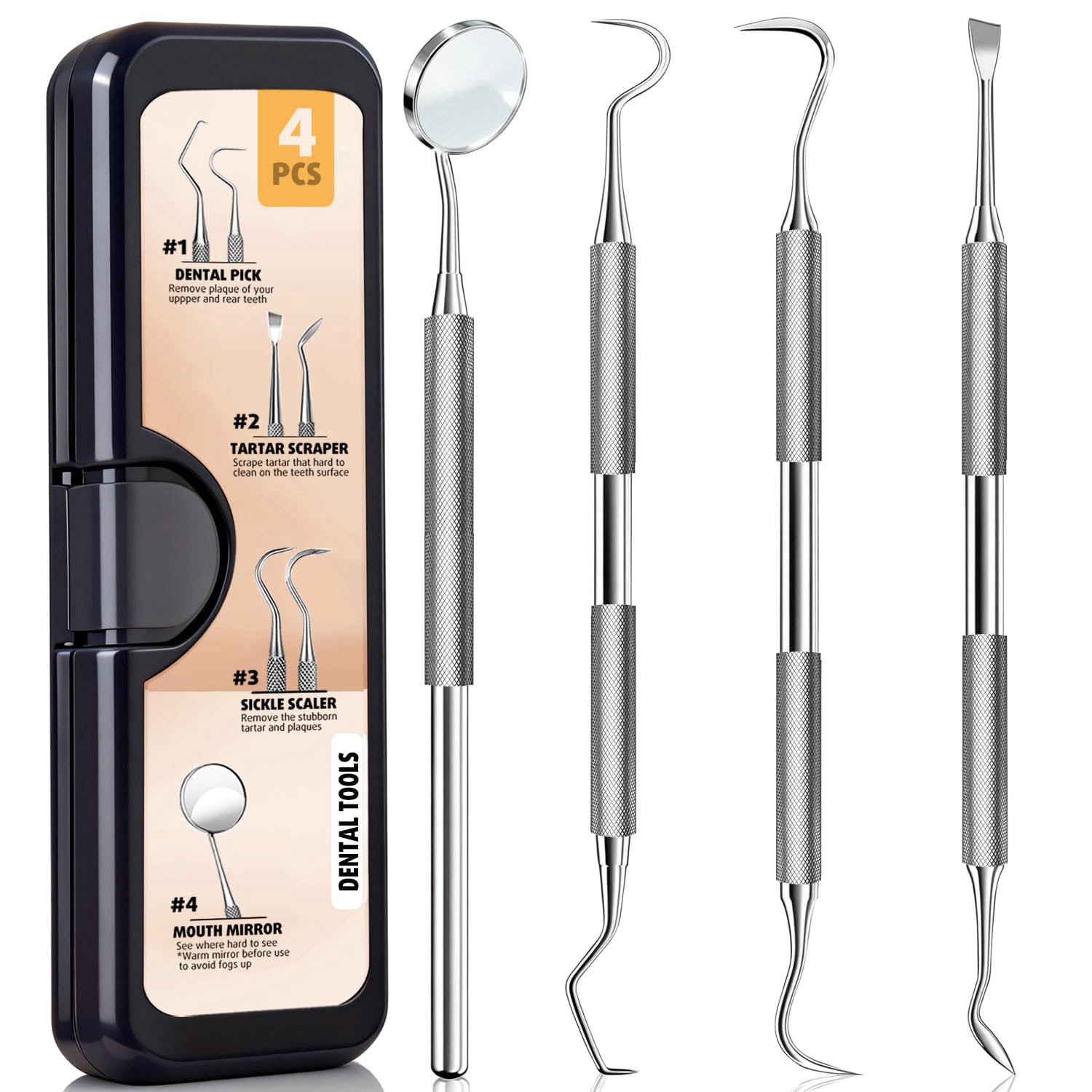 Dental Tools Kit, Stainless Steel Dental Pick & Teeth Cleaning Tools for Plaque and Tartar Removal – Hygienic Scraper Set with Case for Men, Women, Kids, Pets