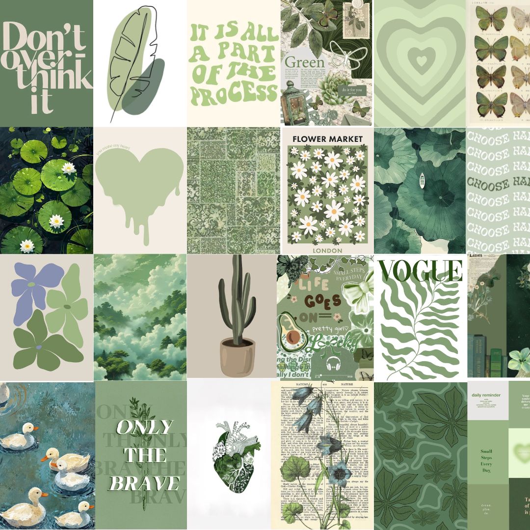 Sage green room wall decor Abstract Boho Art -Wall collage Kit - Matisse Wall Art Set Of 50 [6”X4”] , Modern aesthetic Posters Minimalist Botanical Plant leaves Prints For bedroom Decor, Contemporary wall art, Best Quality