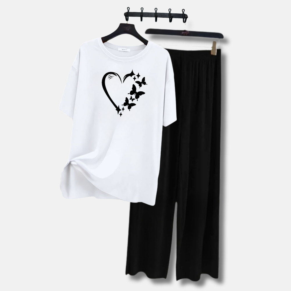 MK Garments - ButterFly Heart Printed Soft Comfortable Fabric Casual Wear Suits for Girls and Womens Half Sleeves T Shirt With Plaazo For  Girls