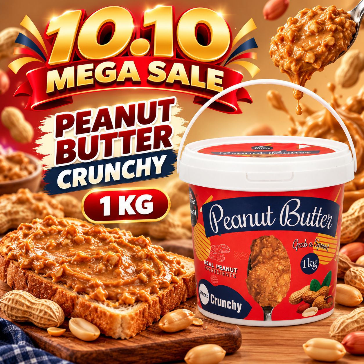 Peanut Butter CRUNCHY – 1 KG Bucket | High Protein & Organic