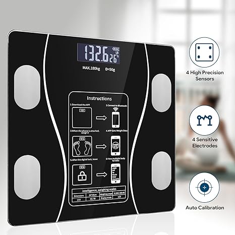 Smart Digital Body Weight Scale 180KG Bluetooth Electronic Weighing Scale with App Sync for Household Use - Accurate Body Fat & BMI Measurement, Bathroom Balance Scale