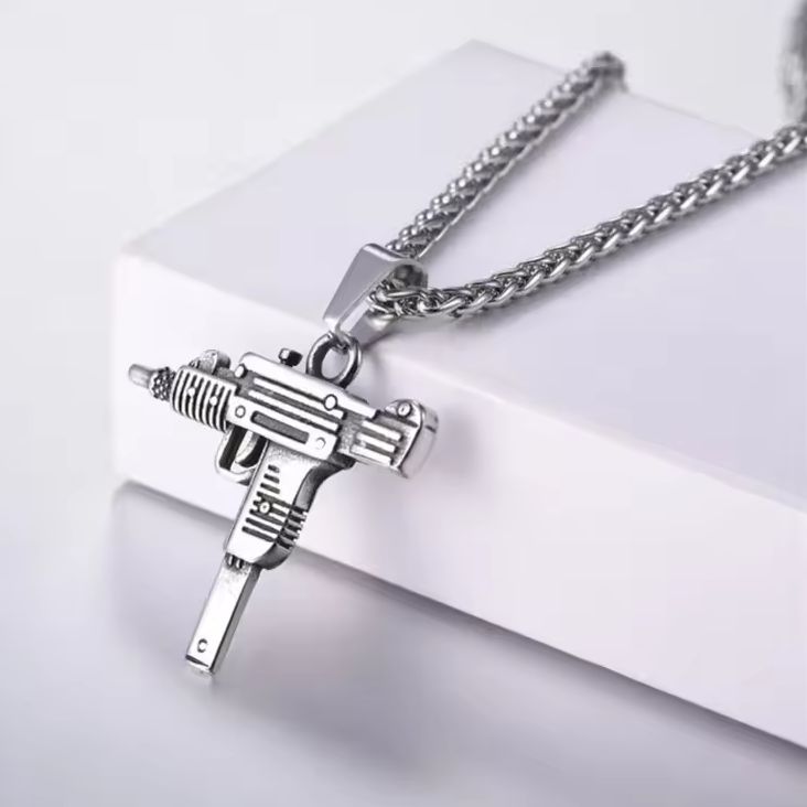 U7 Punk Rock Necklace UZI Rifle Shape Pendant & Chain Cool Men Jewelry Gift for Punk Boys