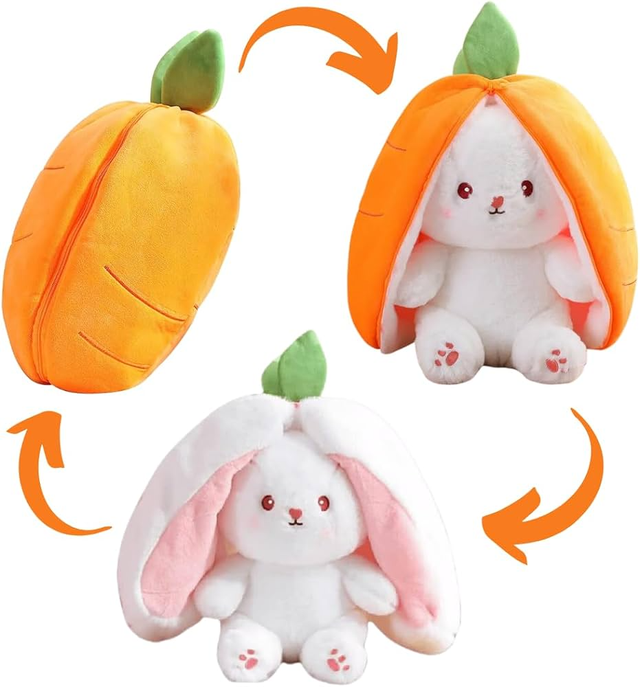 Bunny Stuffed Animal Plush Reversible Strawberry Bunny Plush Doll With Zipper Cute Room Decoration Toy For Kids Gift.
