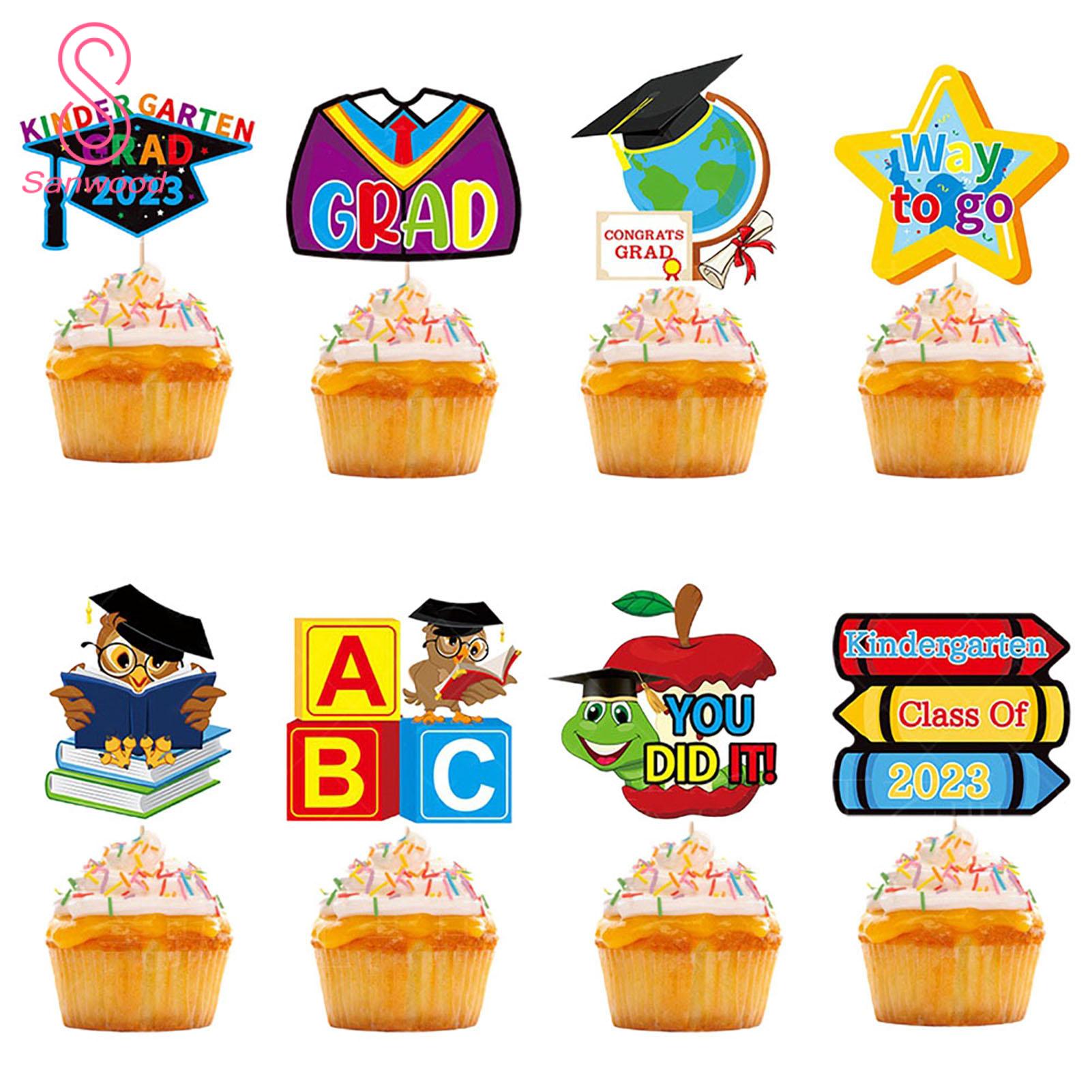 24 Stück 2023 Abschluss-Cupcake-Topper – Glitzernde Abschlusskappen, 6,6 Cm, Aus Karton