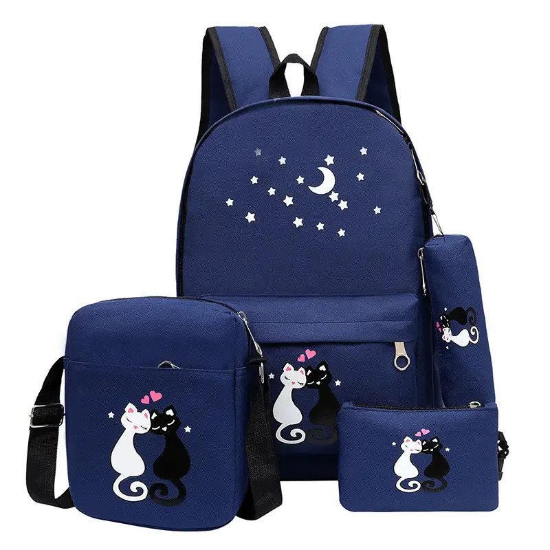 4pcs backpack Children School Bags For Girls Boys Canvas SchoolBag