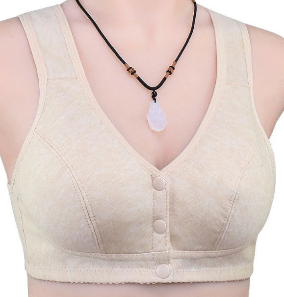 Front Opening Cotton Maternity Nursing Bra - 3 Button, Wireless, Non-Padded, for Breastfeeding Moms