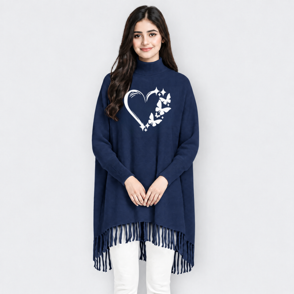 MK Fashion , Butterfly Heart Printed  Women's Korean Style Winter Fleece Shoal Poncho For Girls