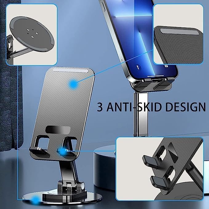 360 Folding Lifting Bracket Tablet Stand, Phone Stand Holder All Metal Base Angle Adjustable Cellphone Bracket Mobile Phone Stand Desktop / Holder Table Desk Mount For Phone Tablet Portable