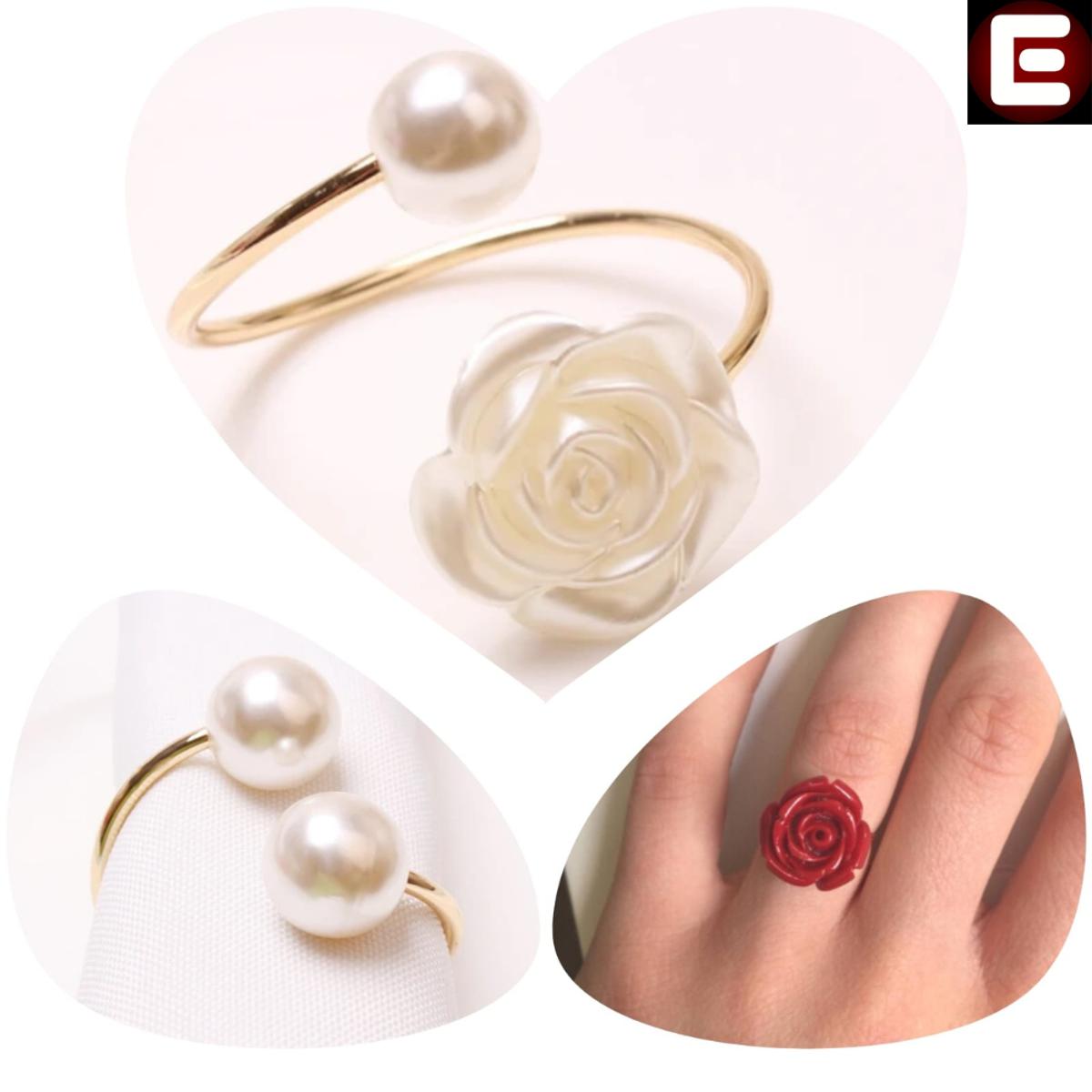Empiron Elegant Pack of 3 Girls Rings – Floral Design Adjustable Finger Jewelry